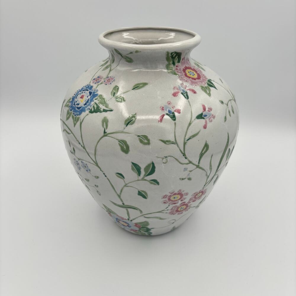 Vintage China Trader Porcelain Vase Hand Painted Floral Chinoiserie Pastel 9"